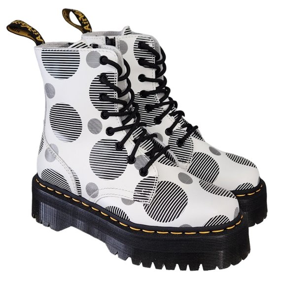 Dr. Martens Shoes - NEW DR. MARTENS JADON WHITE POLKA DOT SMOOTH LEATHER PLATFORM BOOTS